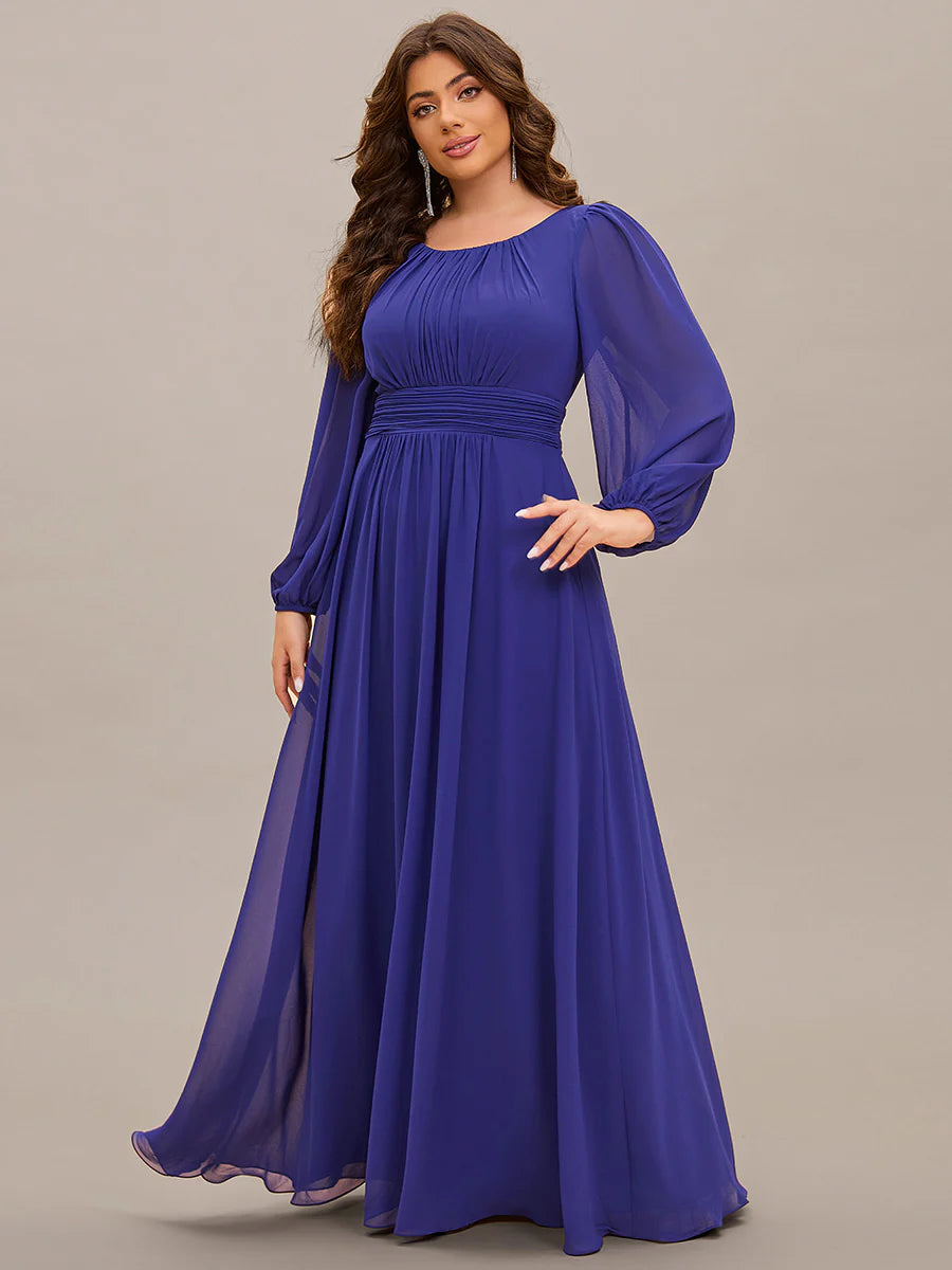 Plus Size Round Neck Wholesale Bridesmaid Dresses with Long Lantern Sleeves