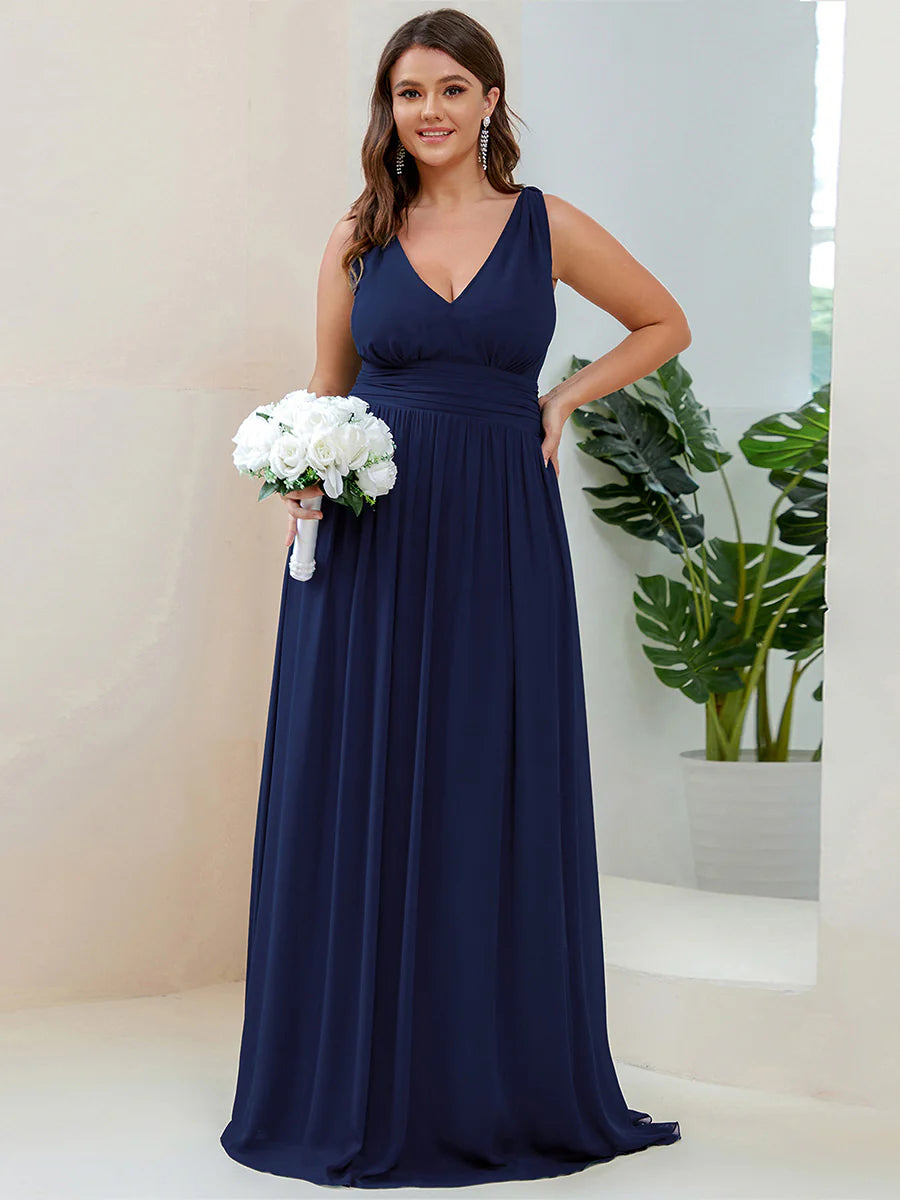 Double V-Neck Maxi Long Wholesale Plus Size Evening Dresses