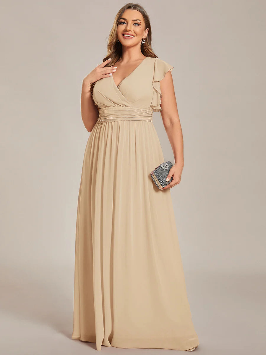 Plus V Neck Pleated Belted Ruffles Wholesale Bridesmaid Dresses