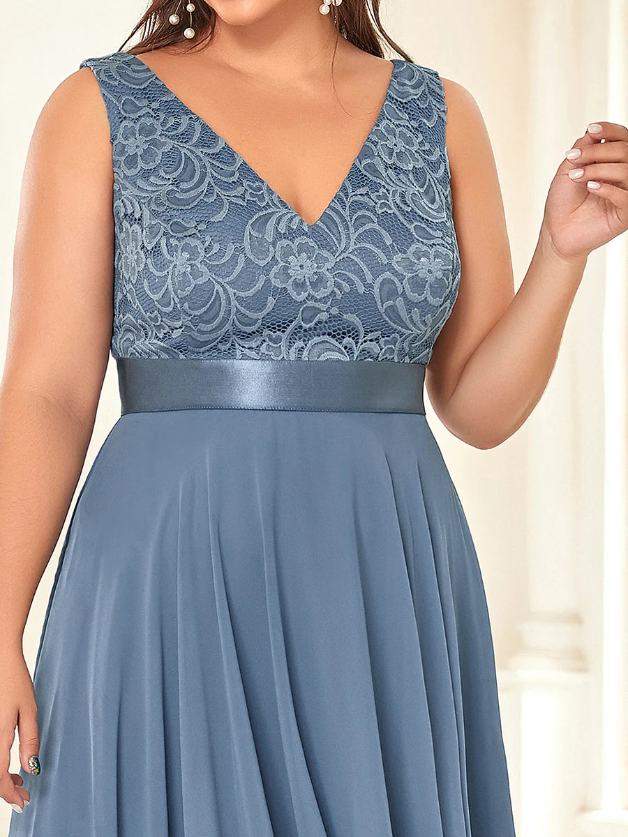 Plus Size Deep V Neck Asymmetrical Hem Sleeveless Wholesale Dresses