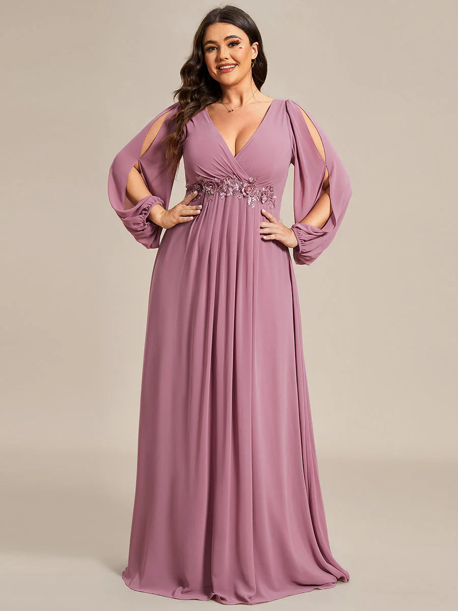 Wholesale Chiffon Plus Size Evening Dresses with Long Lantern Sleeves