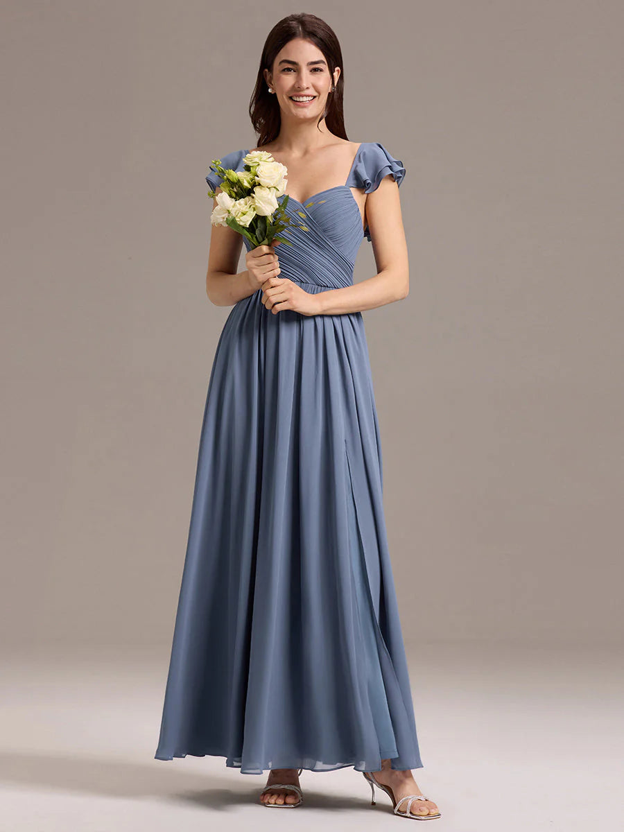 Custom Made Sleeveless One Shoulder Pleated A-Line Floor Length Bridesmaid Dresses