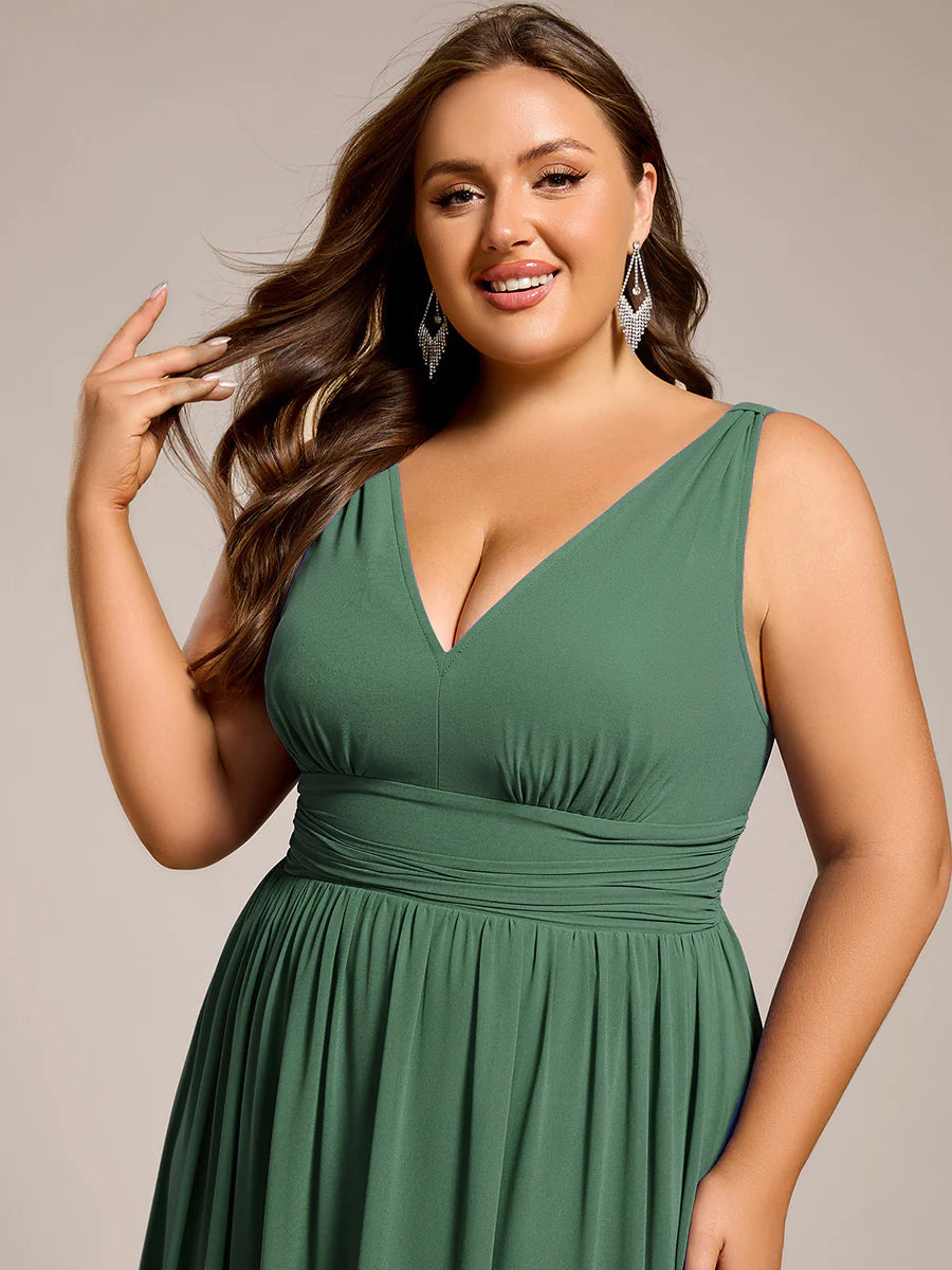 Double V-Neck Maxi Long Wholesale Plus Size Evening Dresses