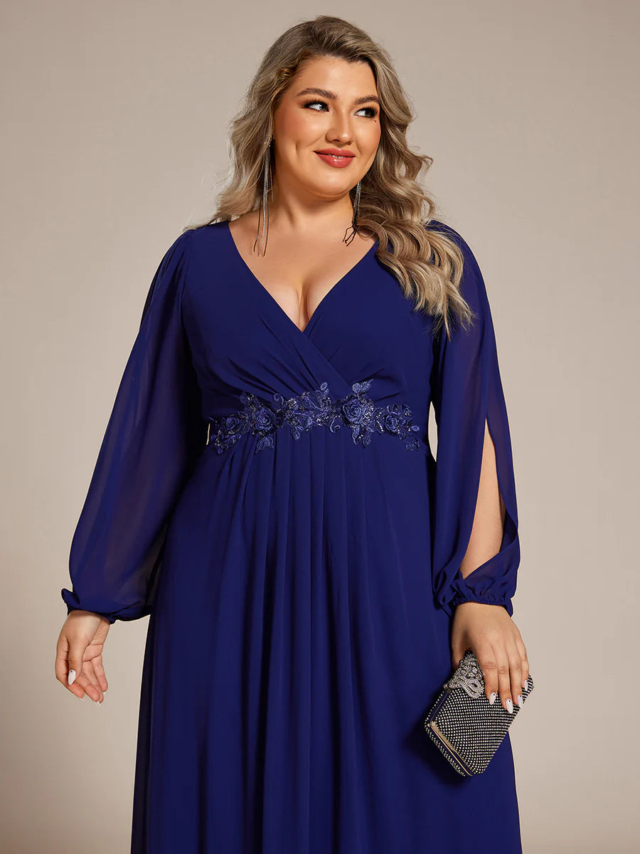 Wholesale Chiffon Plus Size Evening Dresses with Long Lantern Sleeves
