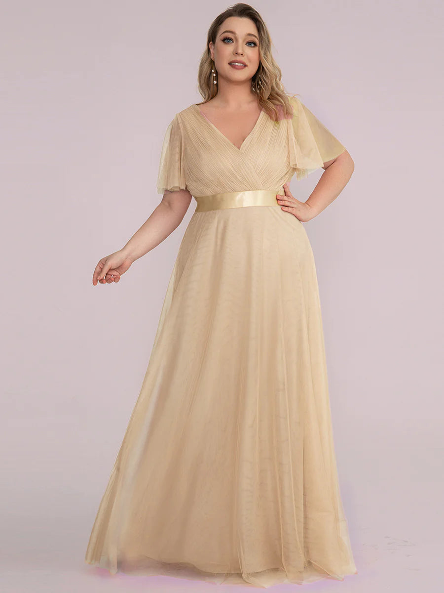 Plus Size Women's V-Neck Floor-Length Wholesale Bridesmaid Dresses