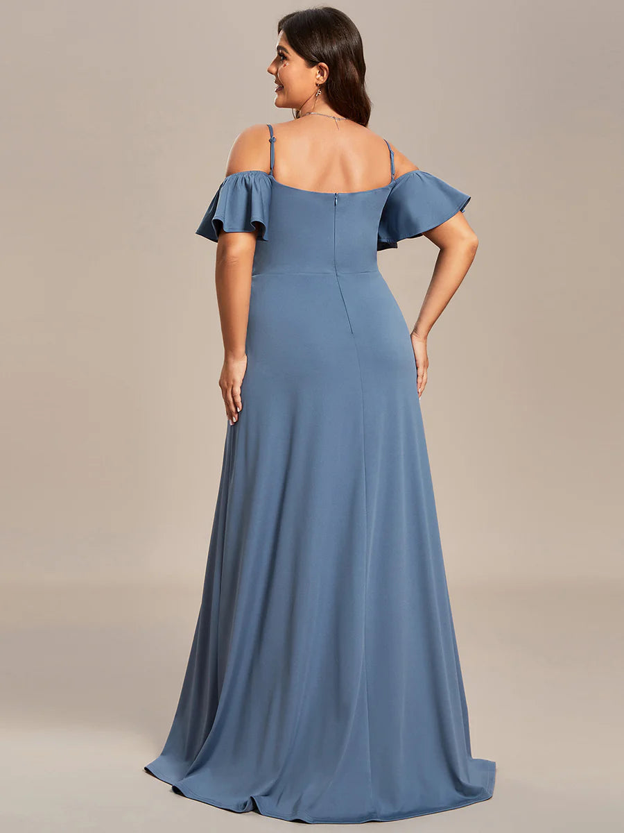 Plus Off Shoulder Floor Length A Line Sleeveless Wholesale Knitted Evening Dresses