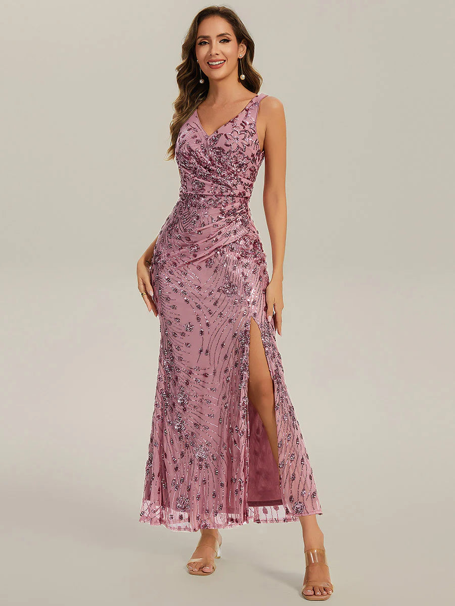 Wholesale Strapless Deep V-Neck Fishtail Maxi Dress with High Stretch Evening Dresses
