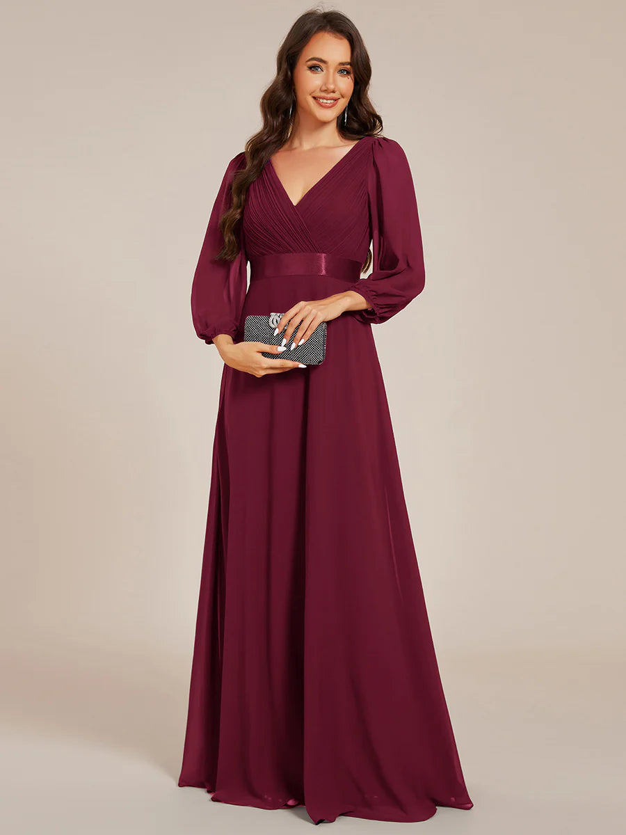Classical Floor Length Long Sleeves Empire Waist Chiffon Evening Dresses