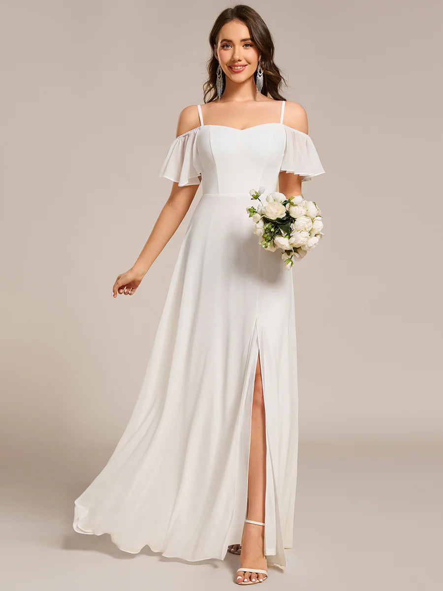 Wholesale High Split Chiffon Bridesmaid Dress With Spaghetti Straps