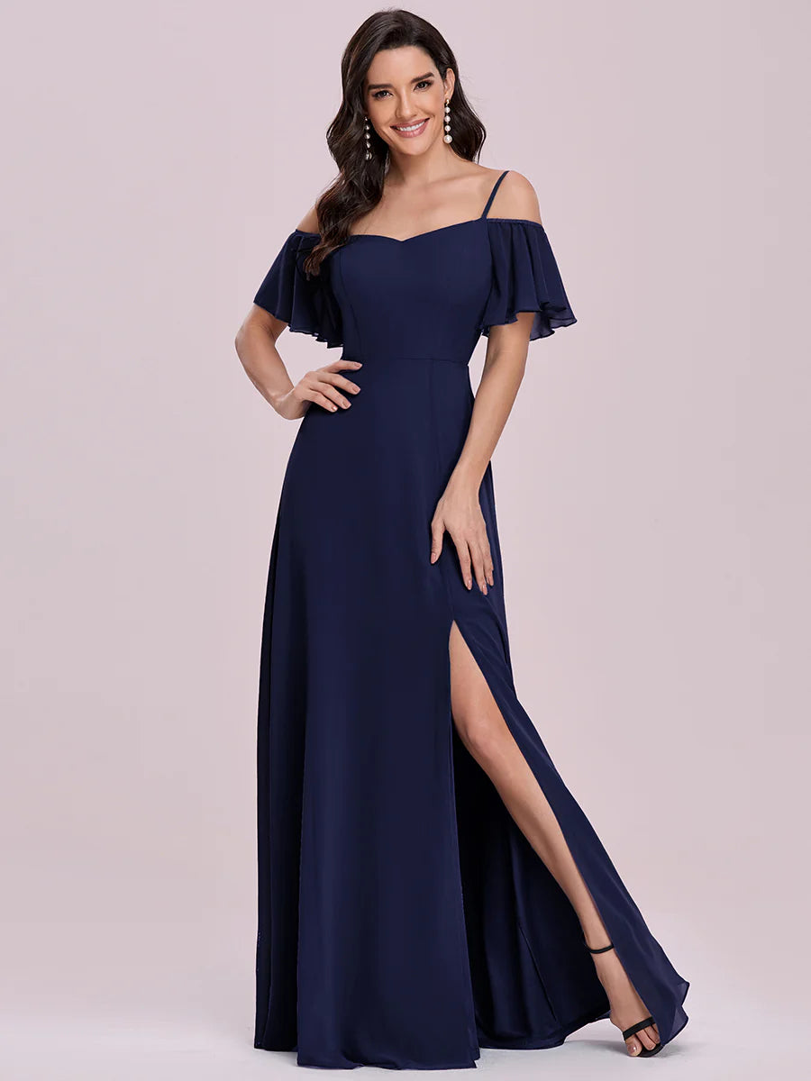 Wholesale High Split Chiffon Bridesmaid Dress With Spaghetti Straps