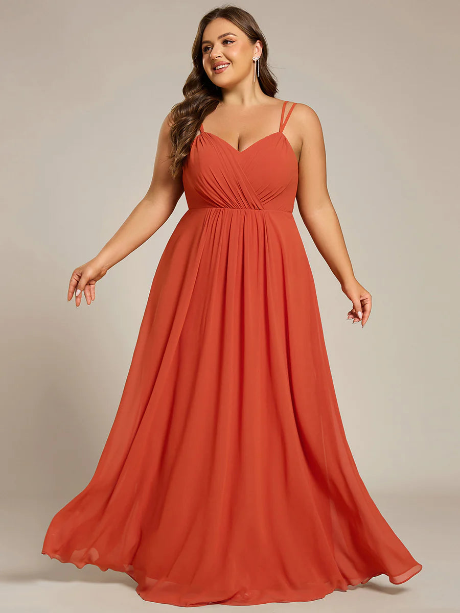 Plus Size Sleeveless V-Neck Appliques A-Line Floor Length Bridesmaid Dresses