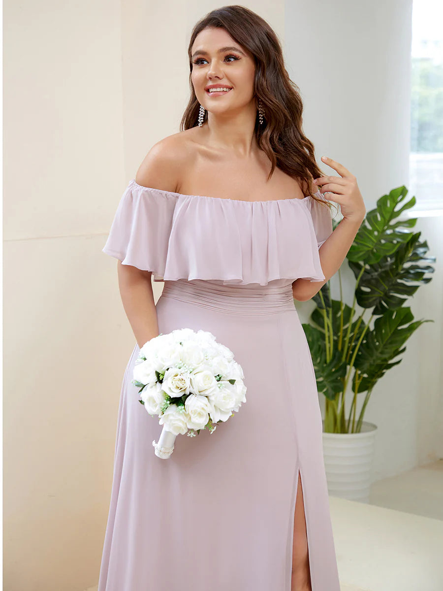 Women's Plus Size Ruffle Thigh Split Wholesale Bridesmaid Dresses