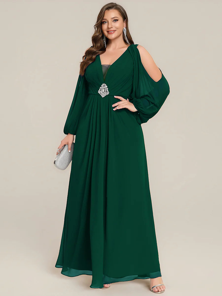 Volume Discounts Long Sleeve Lantern Sleeve A-Line Floor Length V-Neck Wedding Guest Dresses