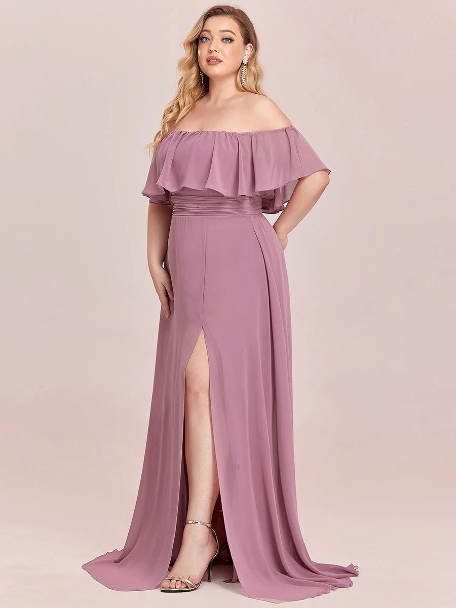 Women's Plus Size Ruffle Thigh Split Wholesale Bridesmaid Dresses