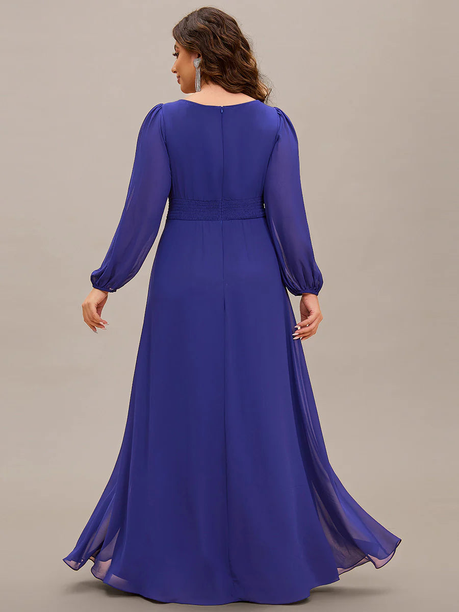 Plus Size Round Neck Wholesale Bridesmaid Dresses with Long Lantern Sleeves
