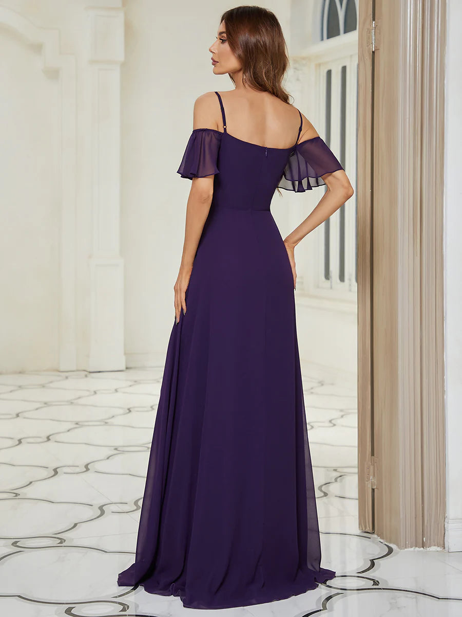 Wholesale High Split Chiffon Bridesmaid Dress With Spaghetti Straps