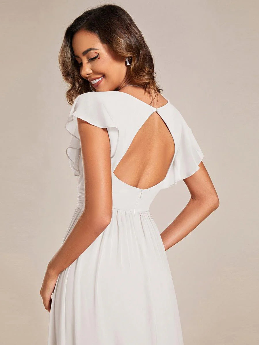 Ever LILYANA|Elegant V-Neck Open Back Ruffled Sleeves Chiffon Bridesmaid Dress
