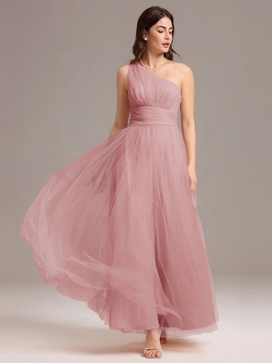 Custom Solutions Sleeveless Asymmetrical Pleated A-Line Floor Length Bridesmaid Dresses