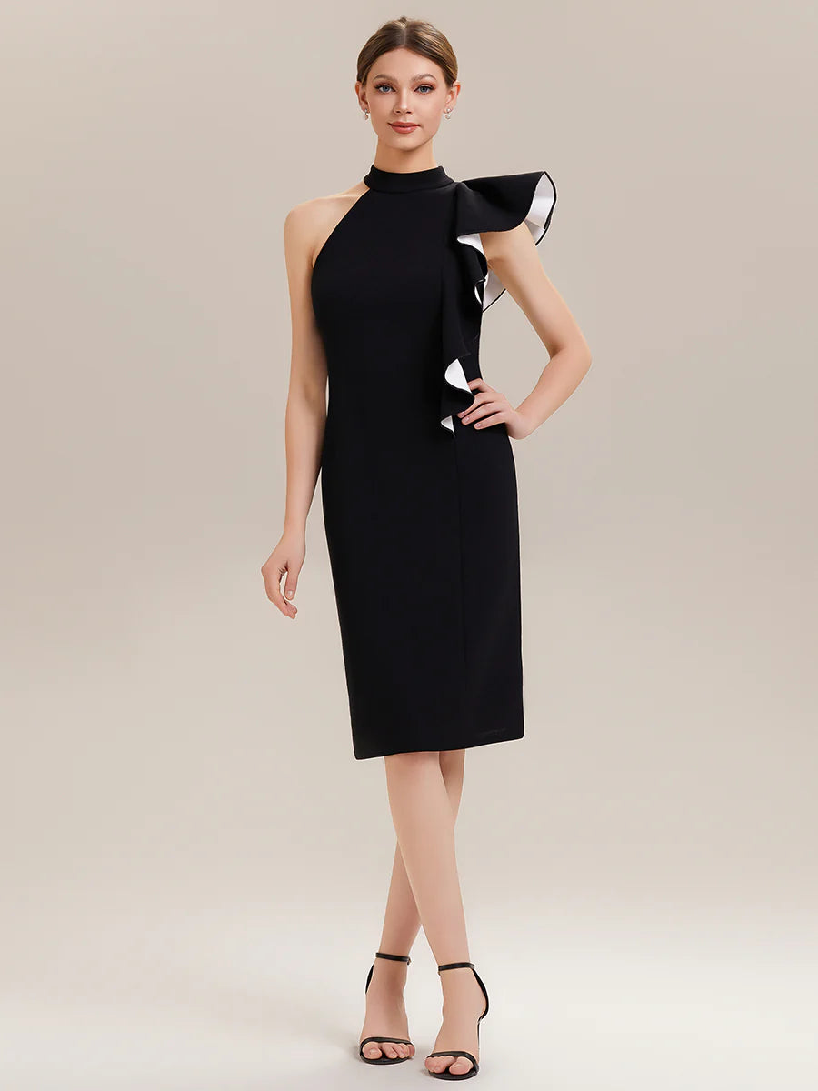 Wholesale Strapless Ruffled High Stretch Sheath Round Neck Knee Length Wedding Guest Dresses