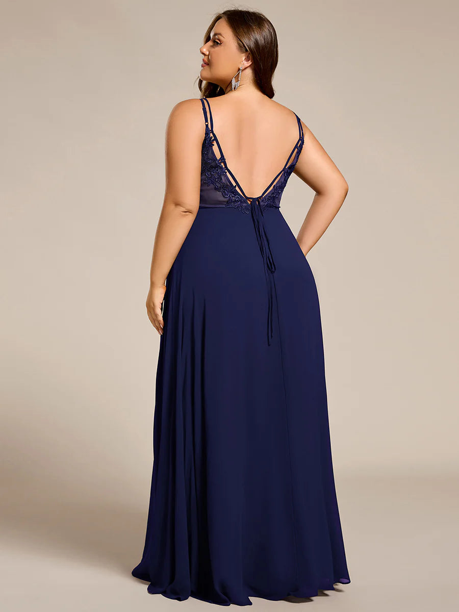 Plus Size Sleeveless V-Neck Appliques A-Line Floor Length Bridesmaid Dresses