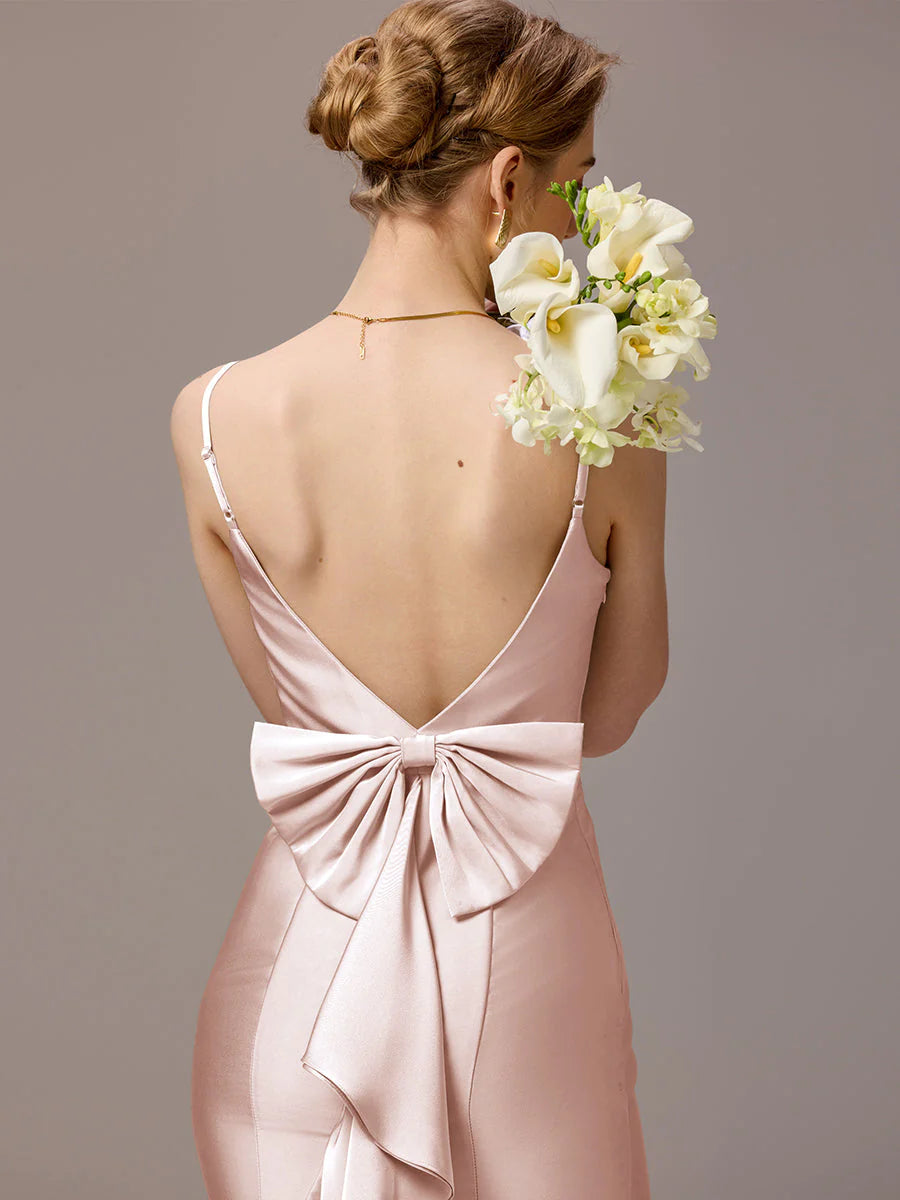 Custom Made Sleeveless Square Neck Backless Mermaid Floor Length Dress with Bowknot Bridesmaid dresses