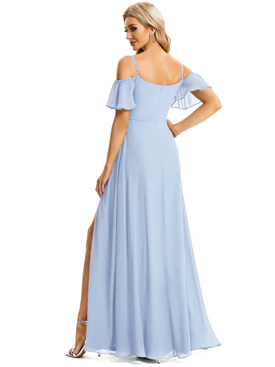Wholesale High Split Chiffon Bridesmaid Dress With Spaghetti Straps