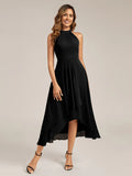 Wholesale Sleeveless Halter Neck Gathered A-Line High-Low Wedding Guest Dresses