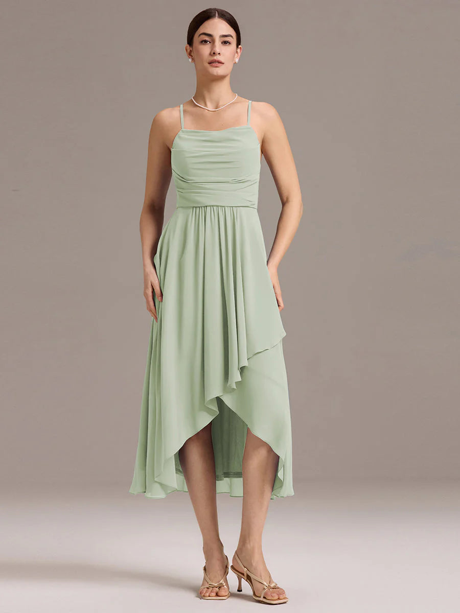 Custom Solutions Sleeveless Cowl Neck High-Low A-Line Non-Stretch Bridesmaid Dresses