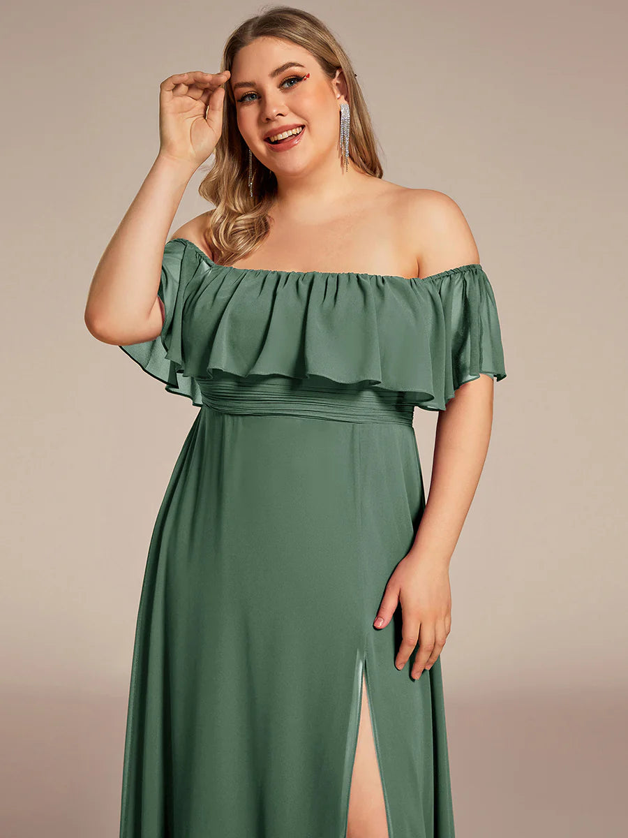 Women's Plus Size Ruffle Thigh Split Wholesale Bridesmaid Dresses