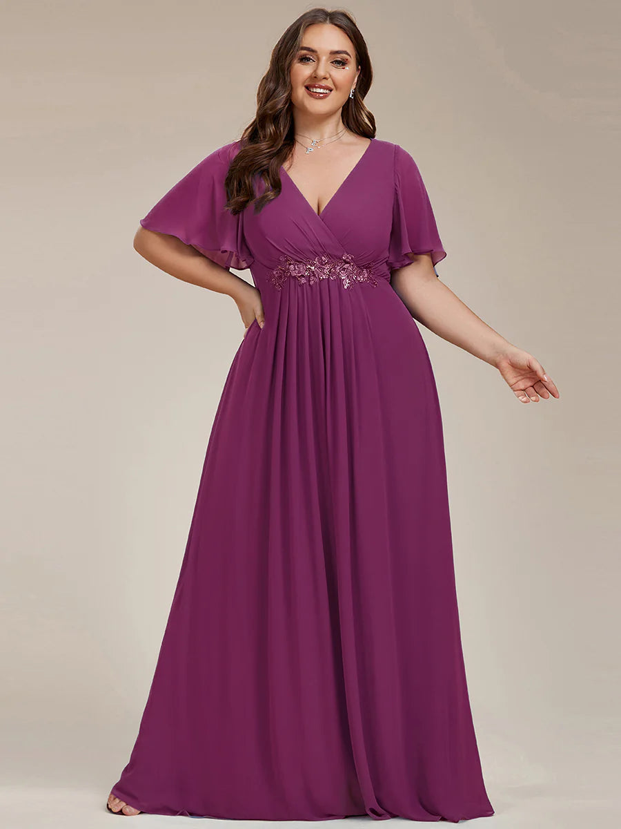 Plus V Neck Appliques Pleated Wholesale Bridesmaid Dresses