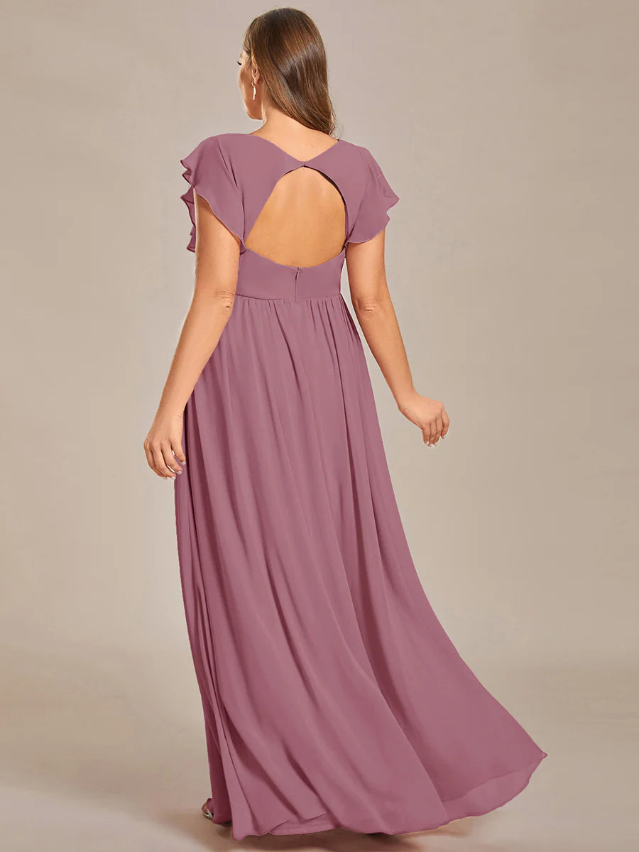 Plus V Neck Pleated Belted Ruffles Wholesale Bridesmaid Dresses