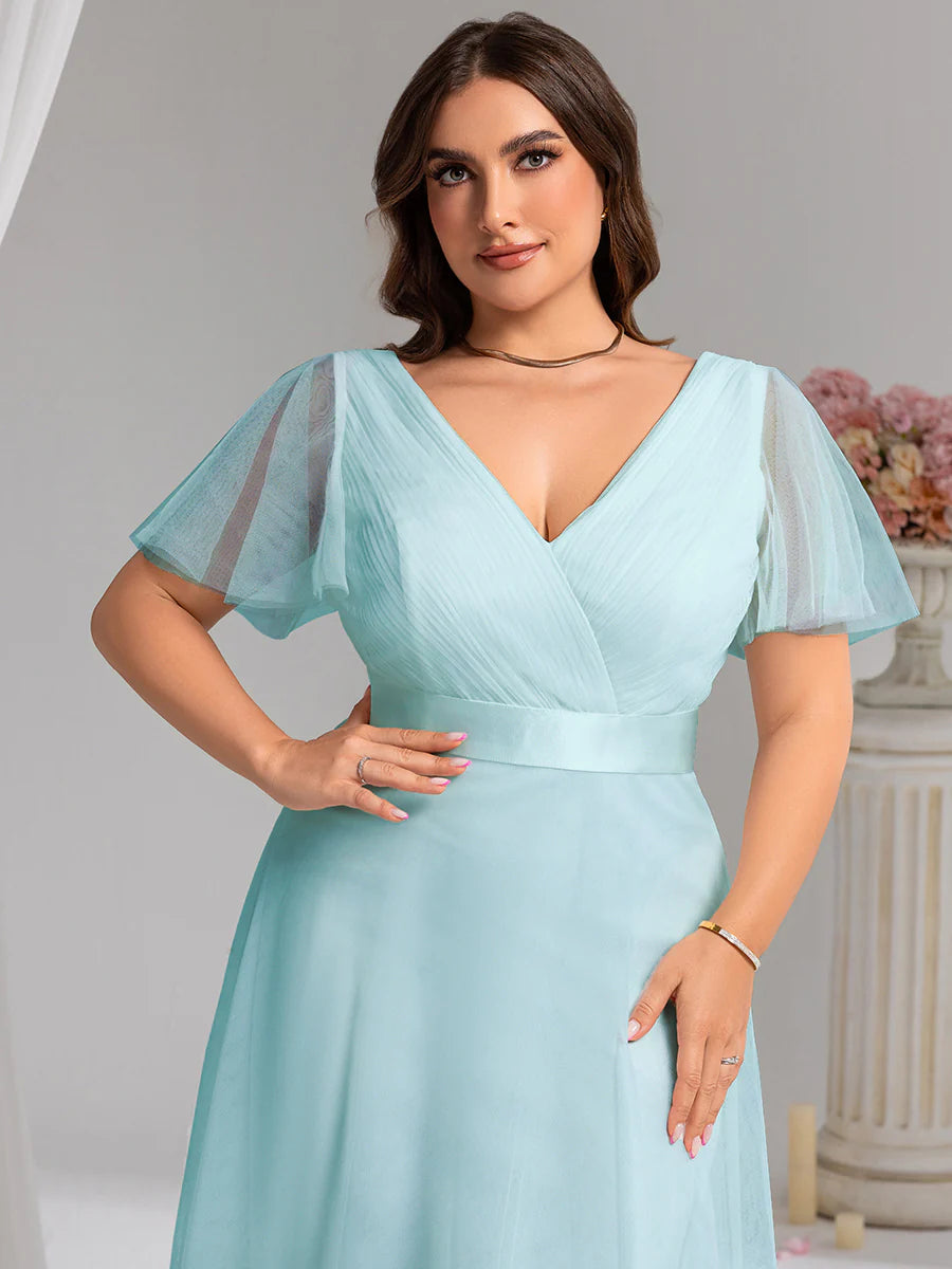 Plus Size Women's V-Neck Floor-Length Wholesale Bridesmaid Dresses