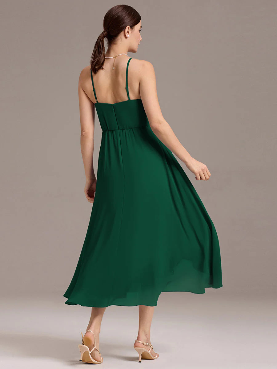 Custom Solutions Sleeveless Cowl Neck High-Low A-Line Non-Stretch Bridesmaid Dresses
