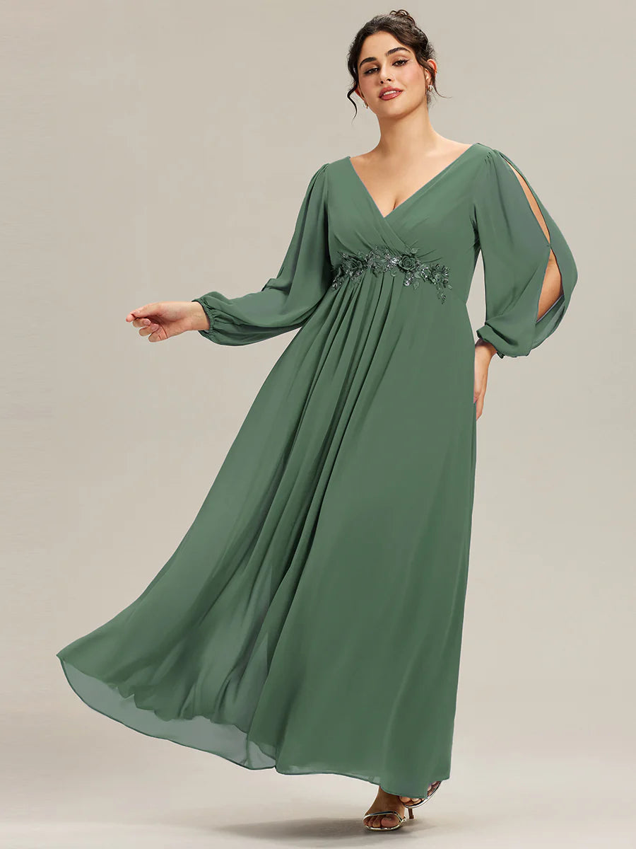 Wholesale Chiffon Plus Size Evening Dresses with Long Lantern Sleeves