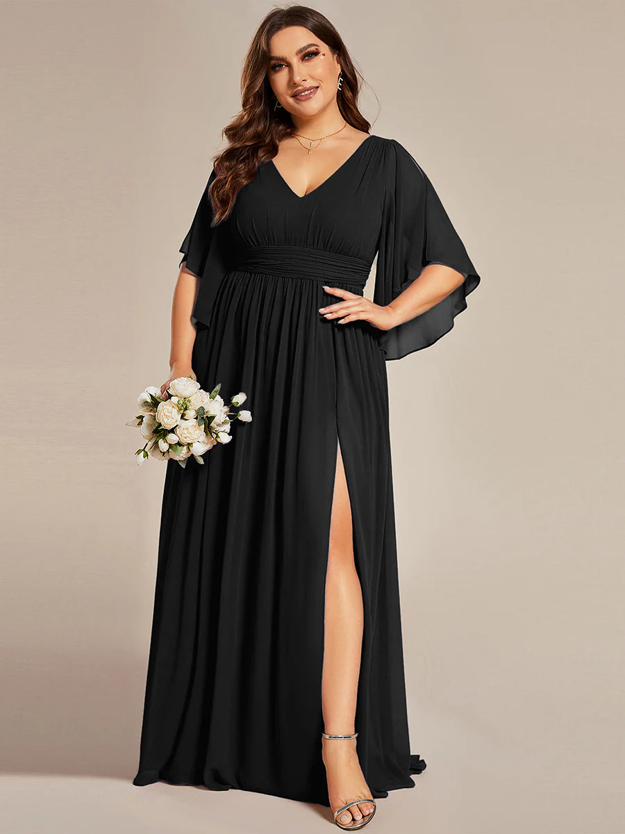 Plus V Neck Pleated Belt Wholesale Chiffon Bridesmaid Dresses