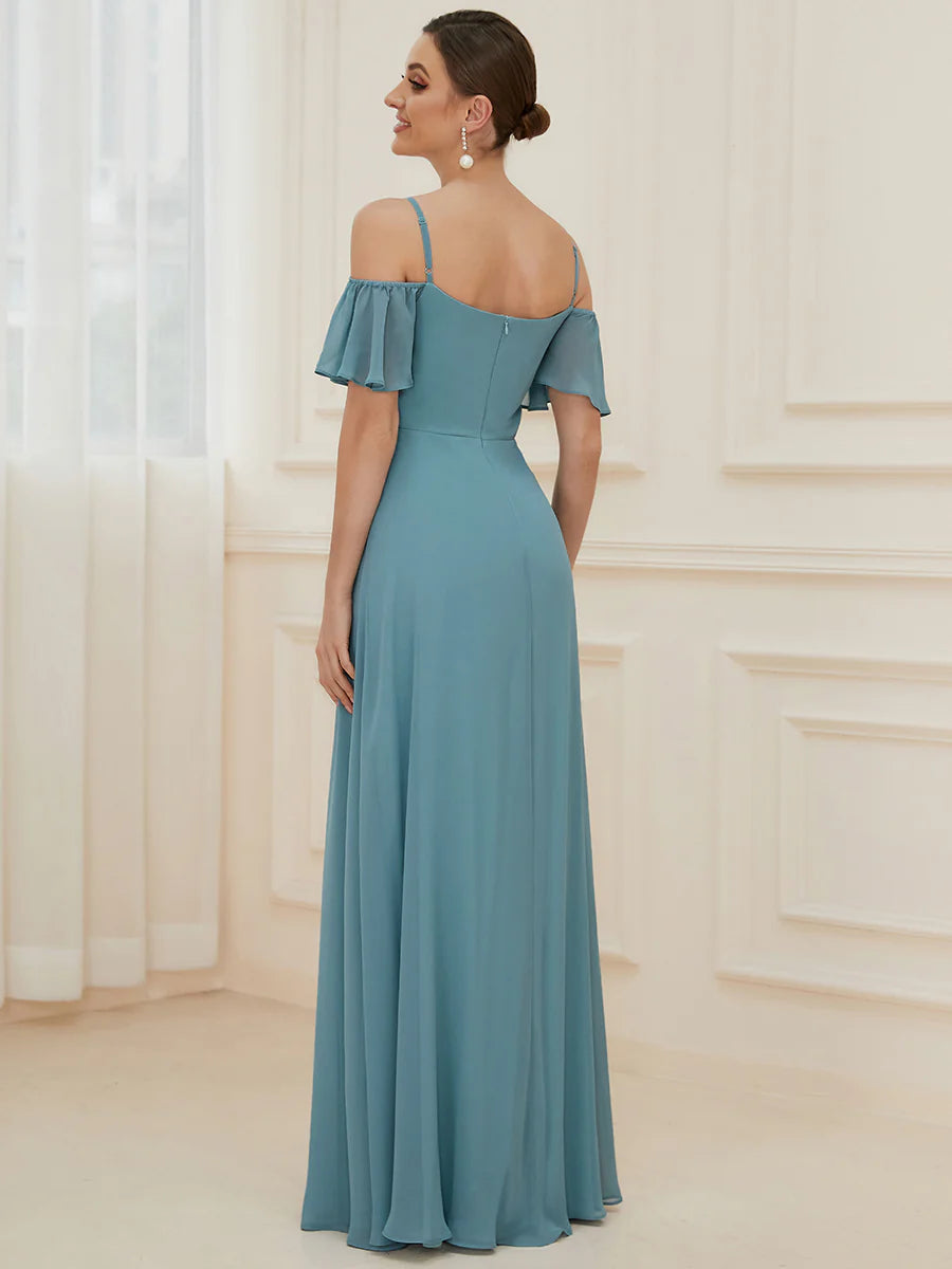 Wholesale High Split Chiffon Bridesmaid Dress With Spaghetti Straps