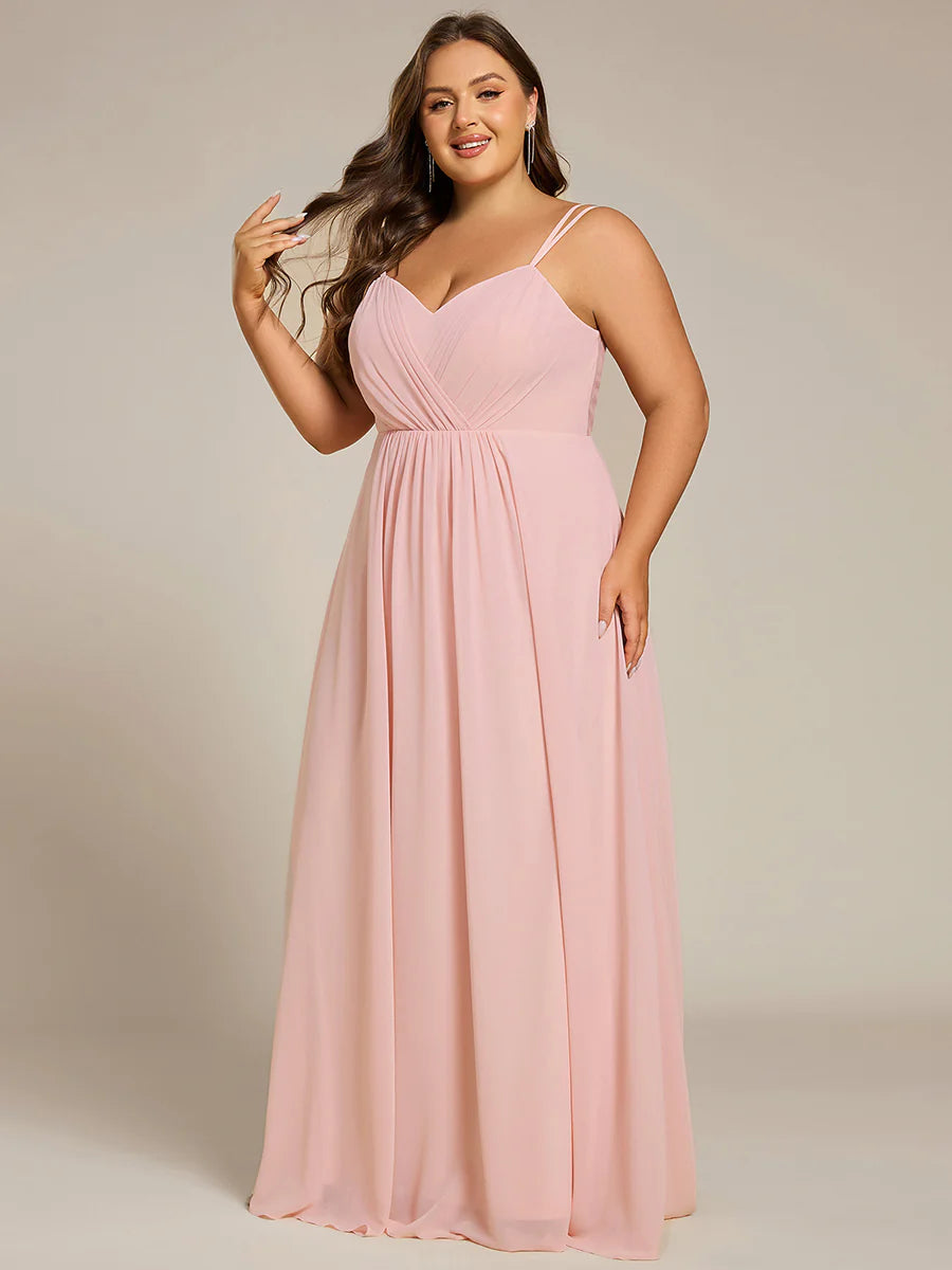 Plus Size Sleeveless V-Neck Appliques A-Line Floor Length Bridesmaid Dresses