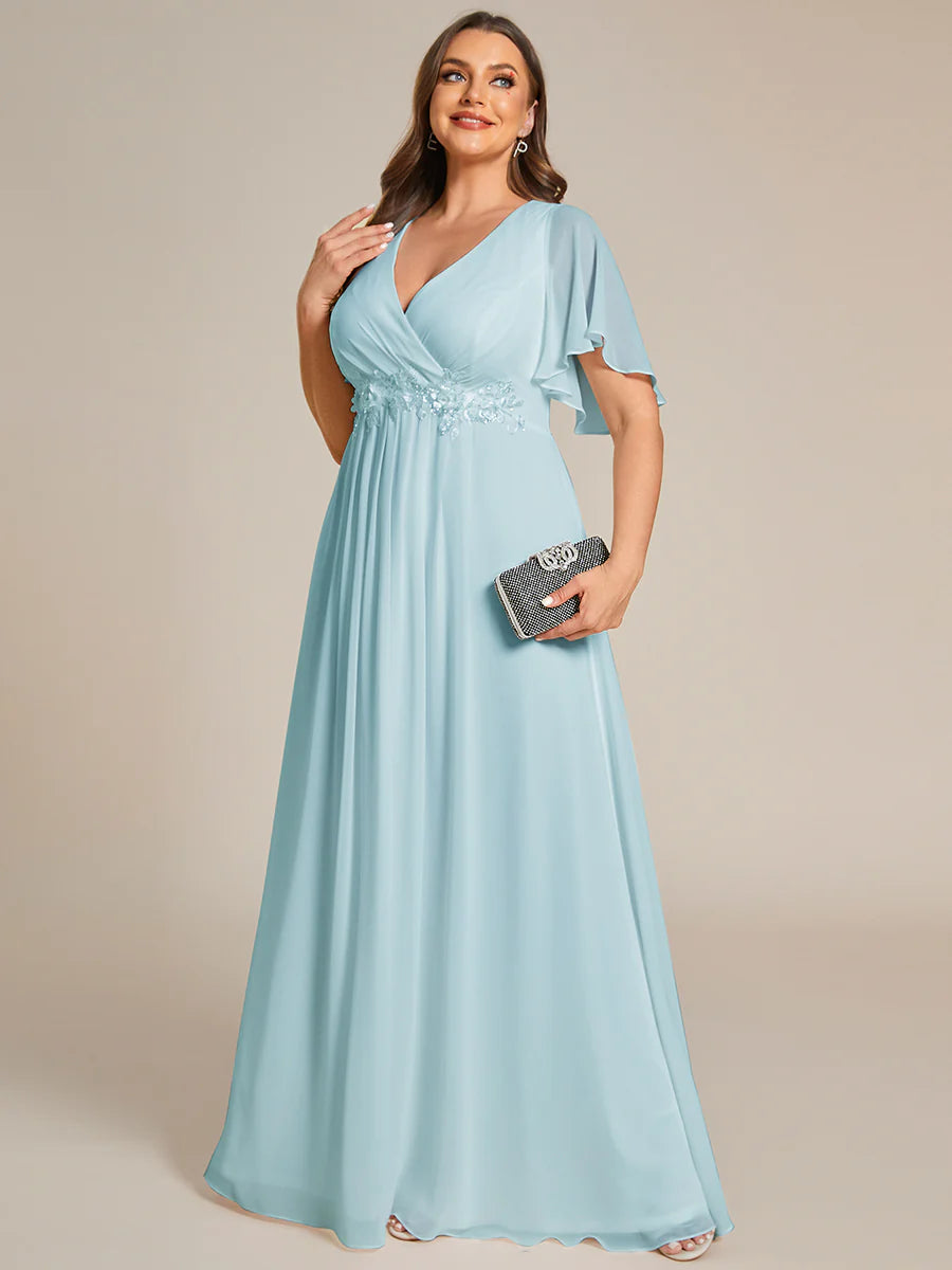 Plus V Neck Appliques Pleated Wholesale Bridesmaid Dresses