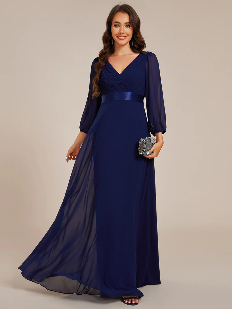 Classical Floor Length Long Sleeves Empire Waist Chiffon Evening Dresses