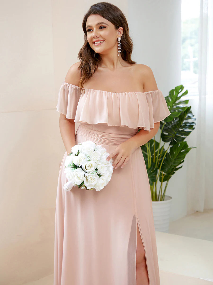 Women's Plus Size Ruffle Thigh Split Wholesale Bridesmaid Dresses