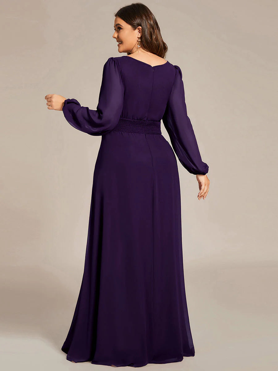 Plus Size Round Neck Wholesale Bridesmaid Dresses with Long Lantern Sleeves