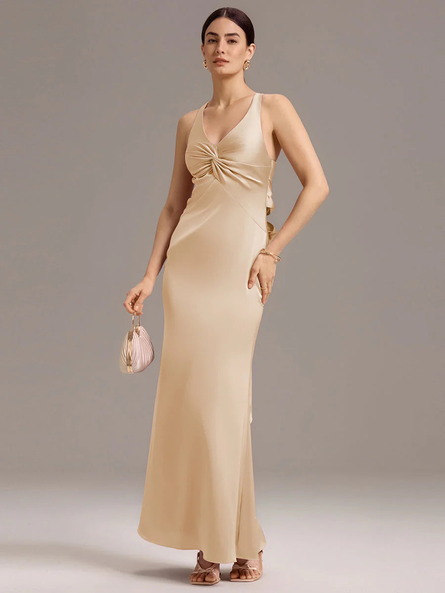 Custom Solutions Sleeveless Deep V-Neck Backless Mermaid Floor Length Bridesmaid Dresses