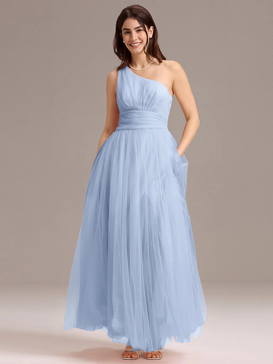 Custom Solutions Sleeveless Asymmetrical Pleated A-Line Floor Length Bridesmaid Dresses