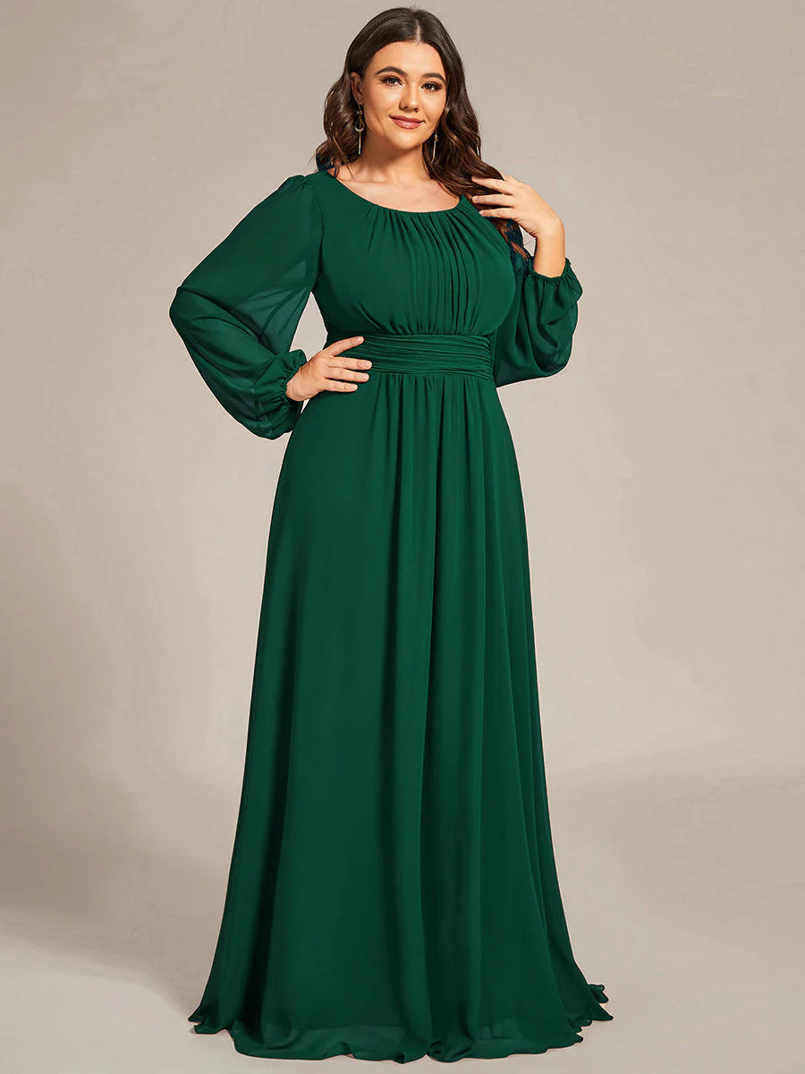 Plus Size Round Neck Wholesale Bridesmaid Dresses with Long Lantern Sleeves