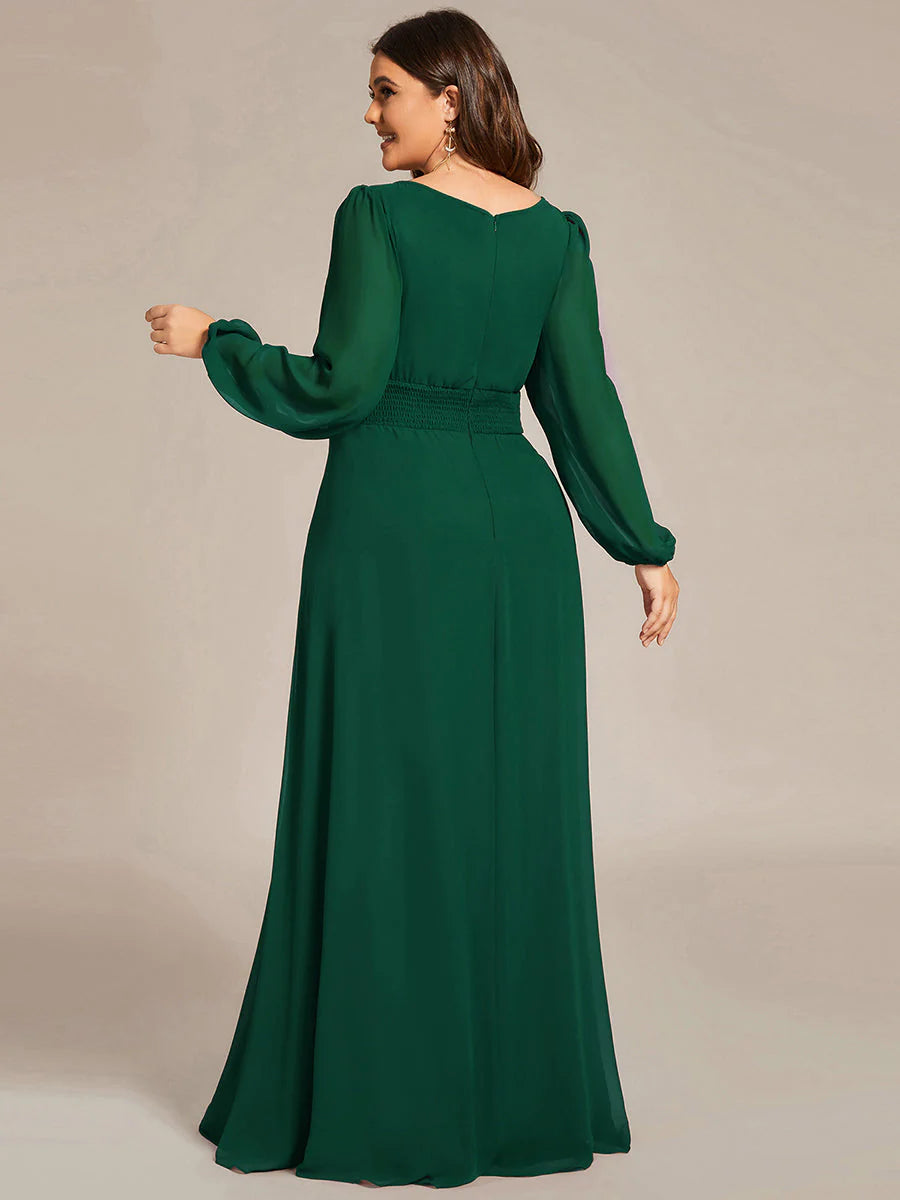 Plus Size Round Neck Wholesale Bridesmaid Dresses with Long Lantern Sleeves