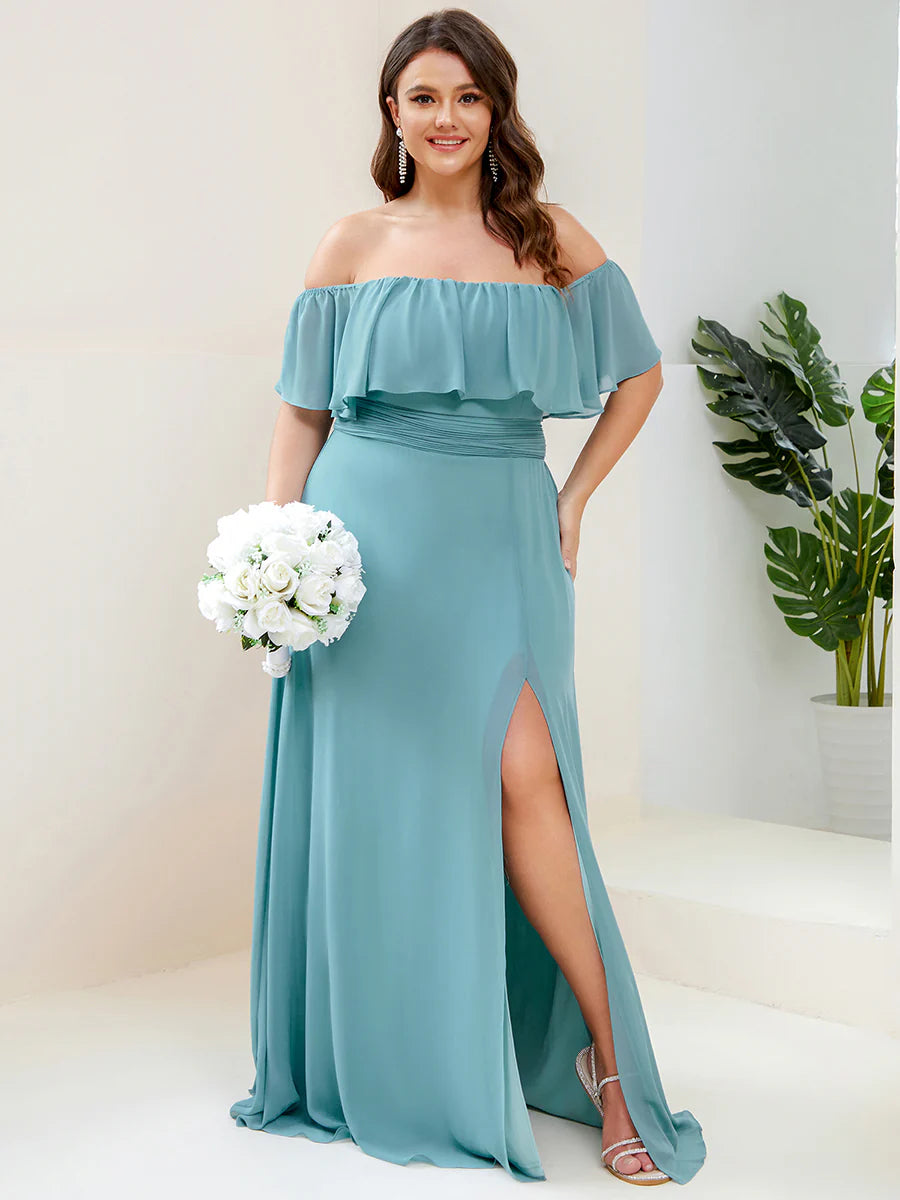 Women's Plus Size Ruffle Thigh Split Wholesale Bridesmaid Dresses