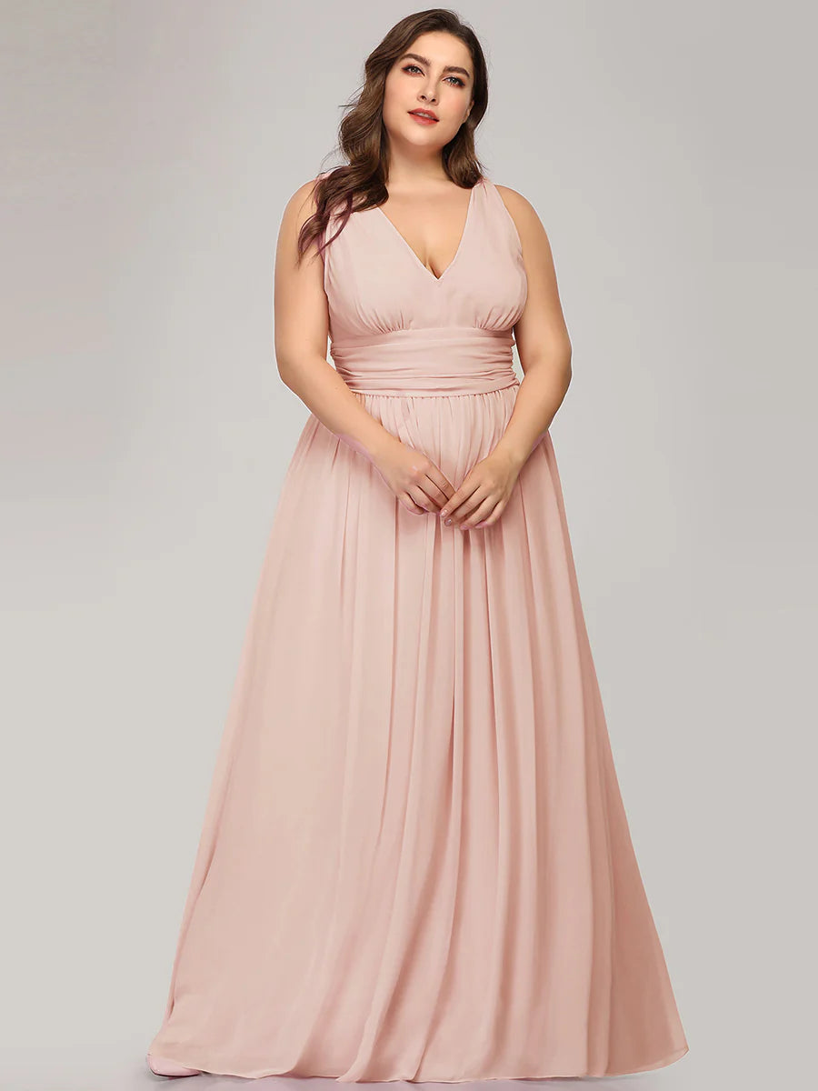 Double V-Neck Maxi Long Wholesale Plus Size Evening Dresses