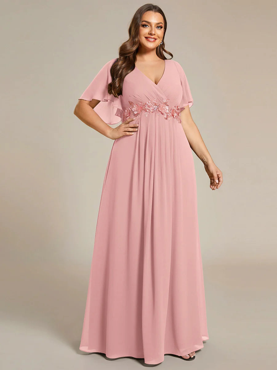 Plus V Neck Appliques Pleated Wholesale Bridesmaid Dresses