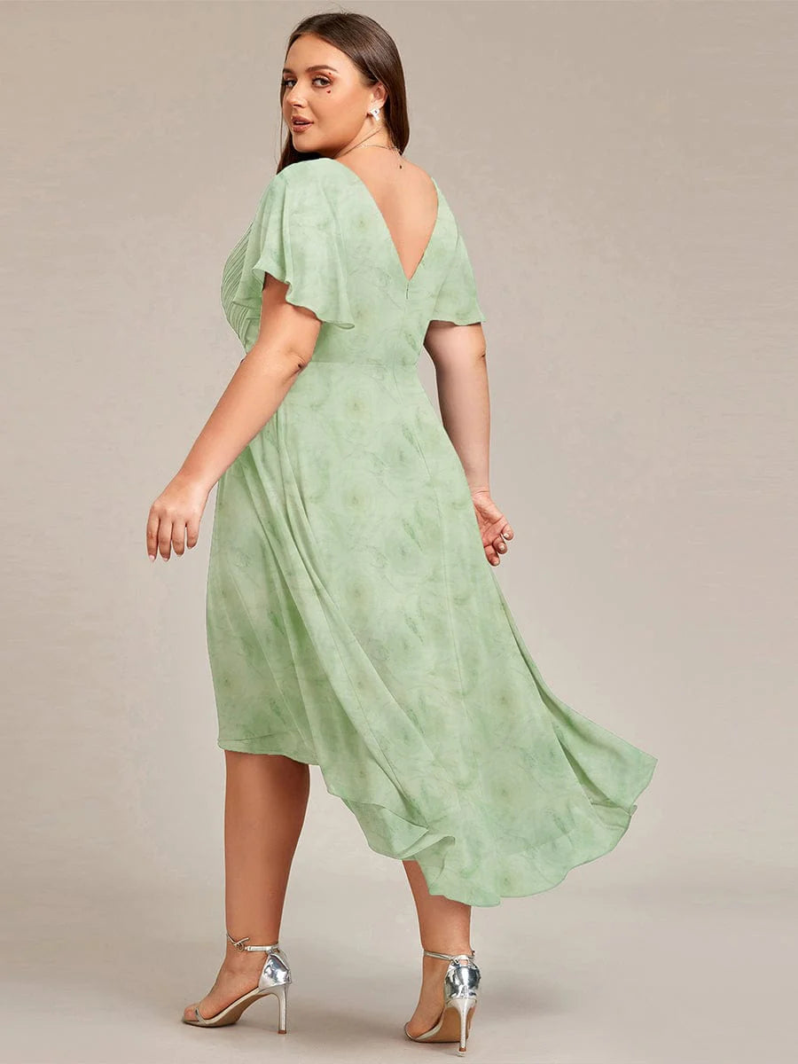Ever FAYE|Floral V Neck High-Low Short Sleeve Wedding Guest Dress