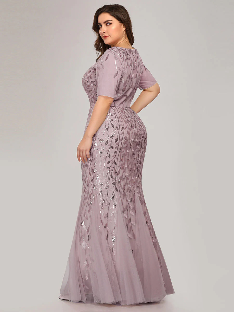 Plus Size Women's Floral Sequin Fishtail Tulle Dresses for Party